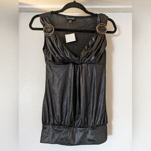 NWT Bebe Women's Double Ring Shirred Top, Black, Size XS